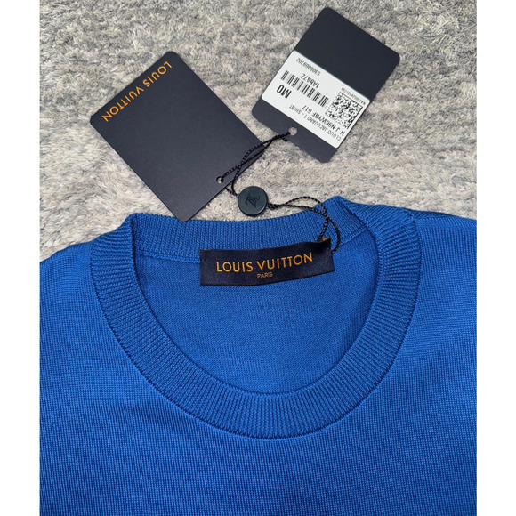 Louis Vuitton Cloud Jacquard Blue White Logo Wool Short Sleeve T-Shirt Medium M - Picture 8 of 15